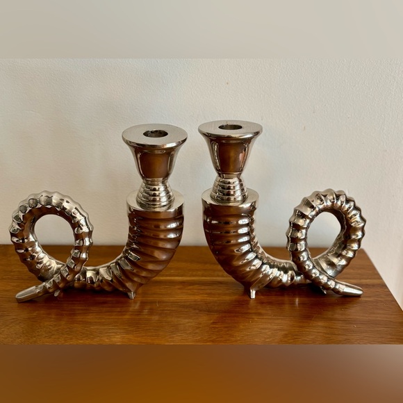 Vintage Silver platedrams horncandlestick holders